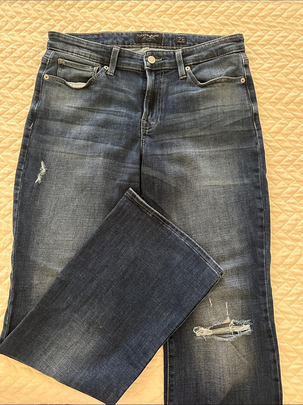Lucky Brand Women's Dark Blue Distressed Straight Leg Jeans